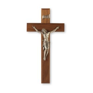 11" Walnut Cross with a Fine Pewter Corpus