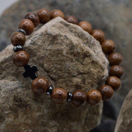 Wood Cross Bead Bracelet