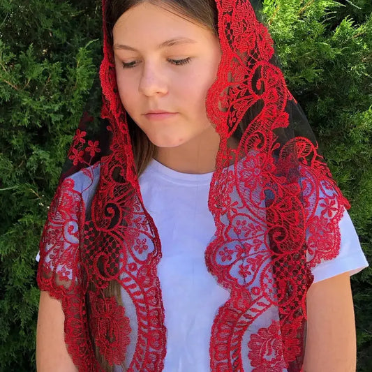 St. Catalina Thomas Veil  -BLACK-RED  (48" x 23')
