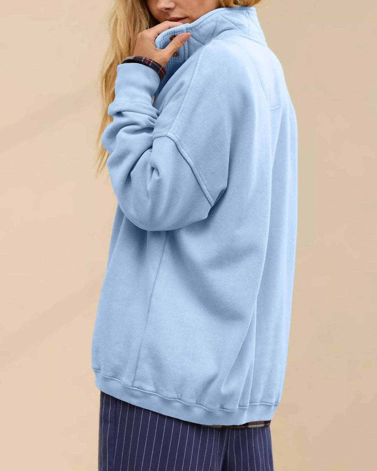 Solid Fleece Sweatshirt Casual Oversized Snap Collar