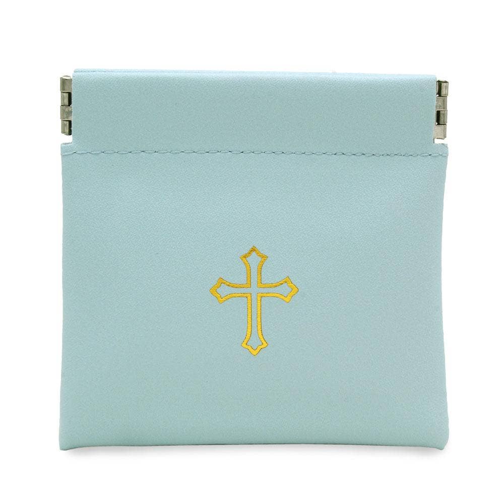 Light Blue Faux Leather Rosary Pouch