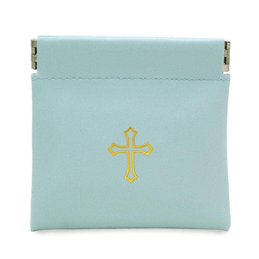 Light Blue Faux Leather Rosary Pouch