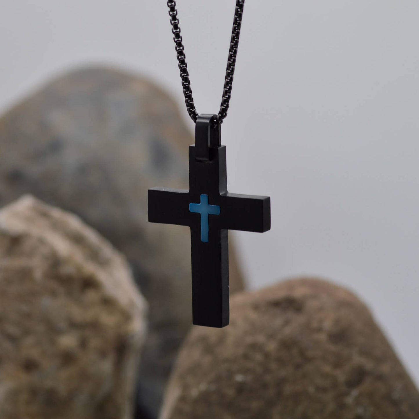 Black/Blue Stainless Cross Necklace