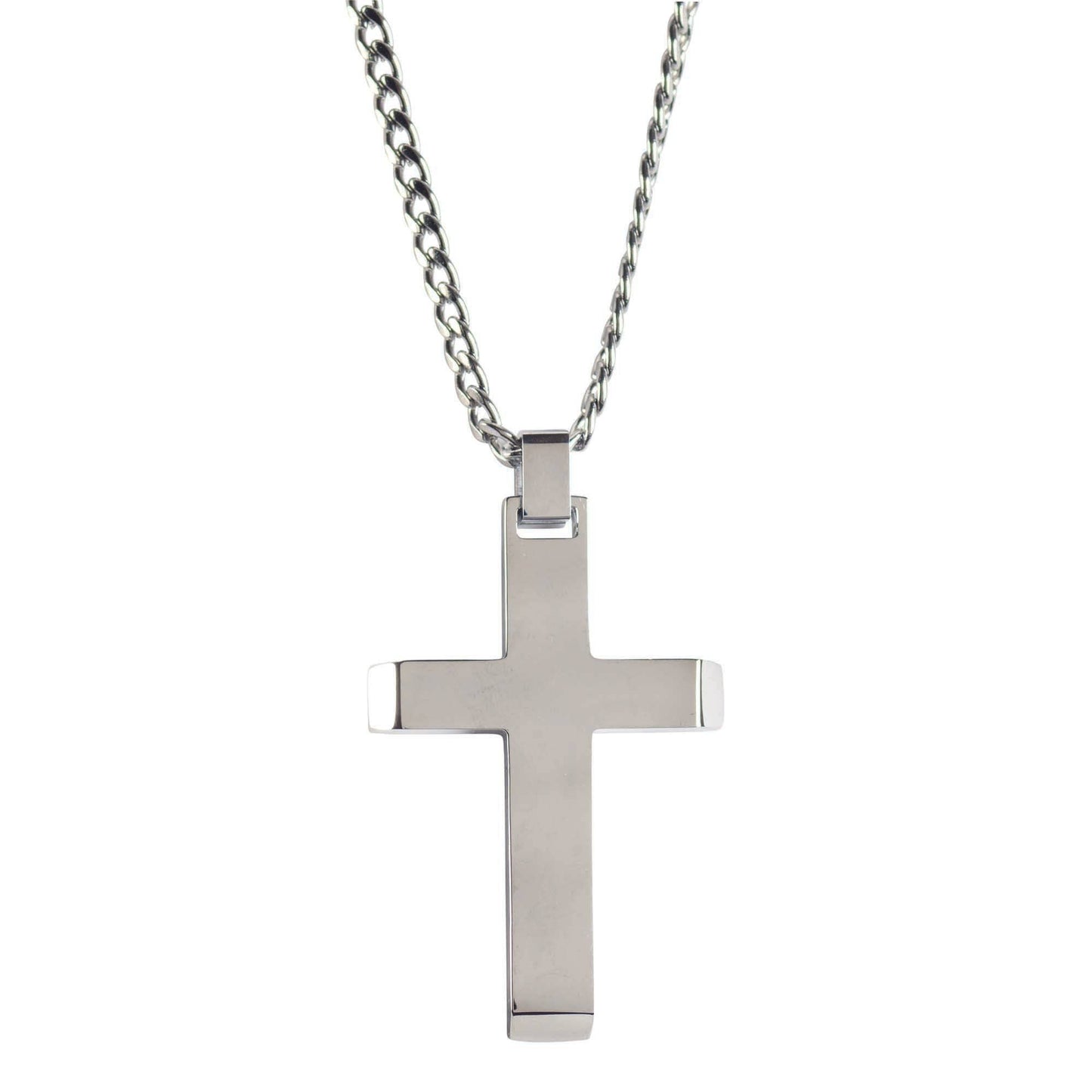 Stainless Steel Slant Cross Necklace 24" Chain