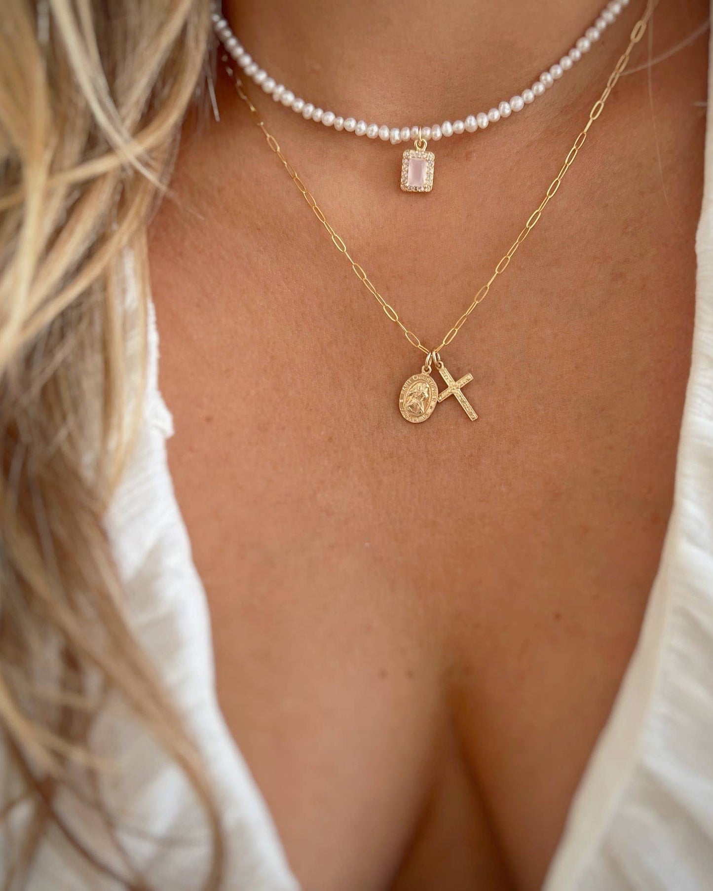 Saint Christopher Religious Charm Necklace Gold Filled