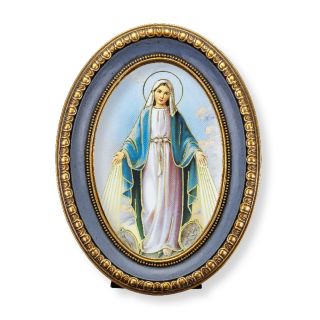 5 1/2" x 7 1/2" Oval Gold-Leaf Frame with a Our Lady of the Miraculous Medal Print-P65