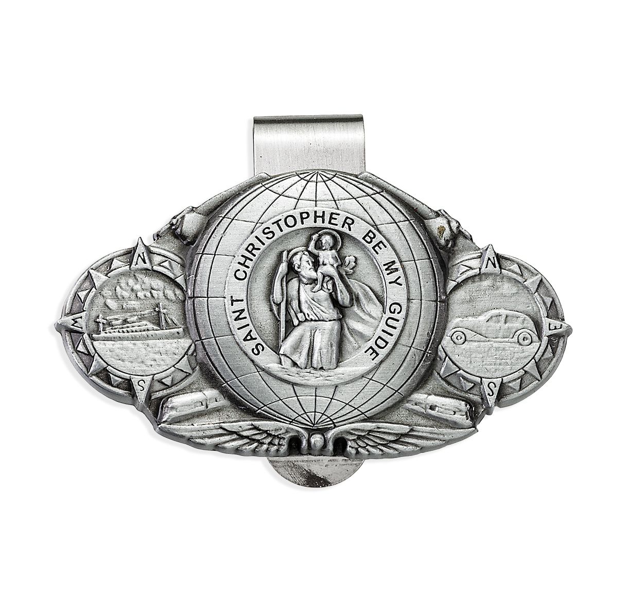 Saint Christopher Over Globe Auto Visor Clip