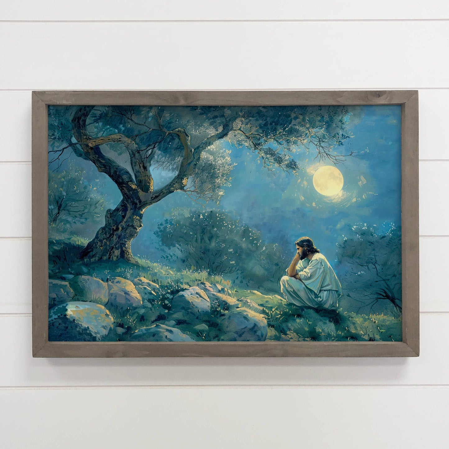 Jesus in Gethsemane Moonlight Framed Canvas Art