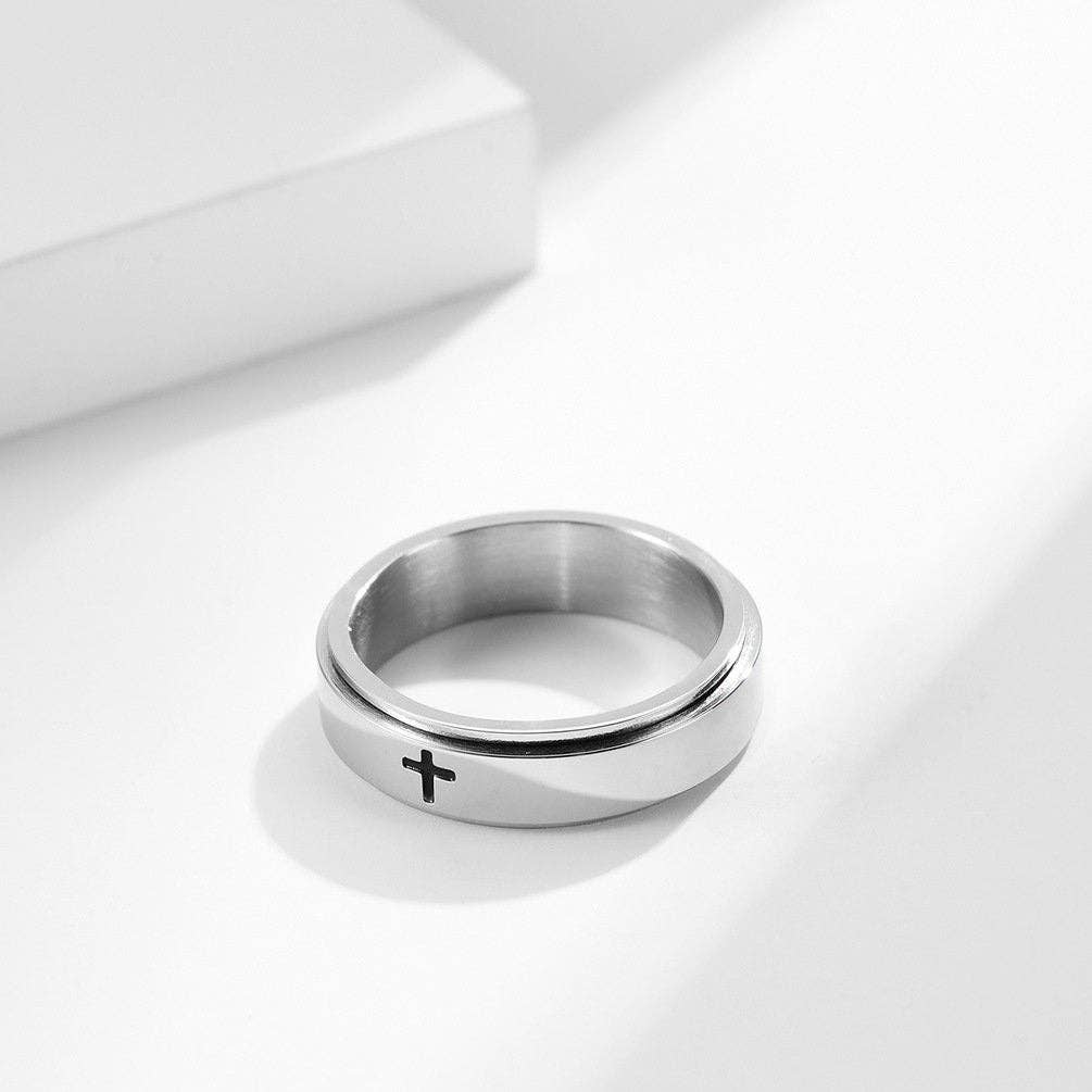 Black Stainless 6mm Cross Spinner Ring