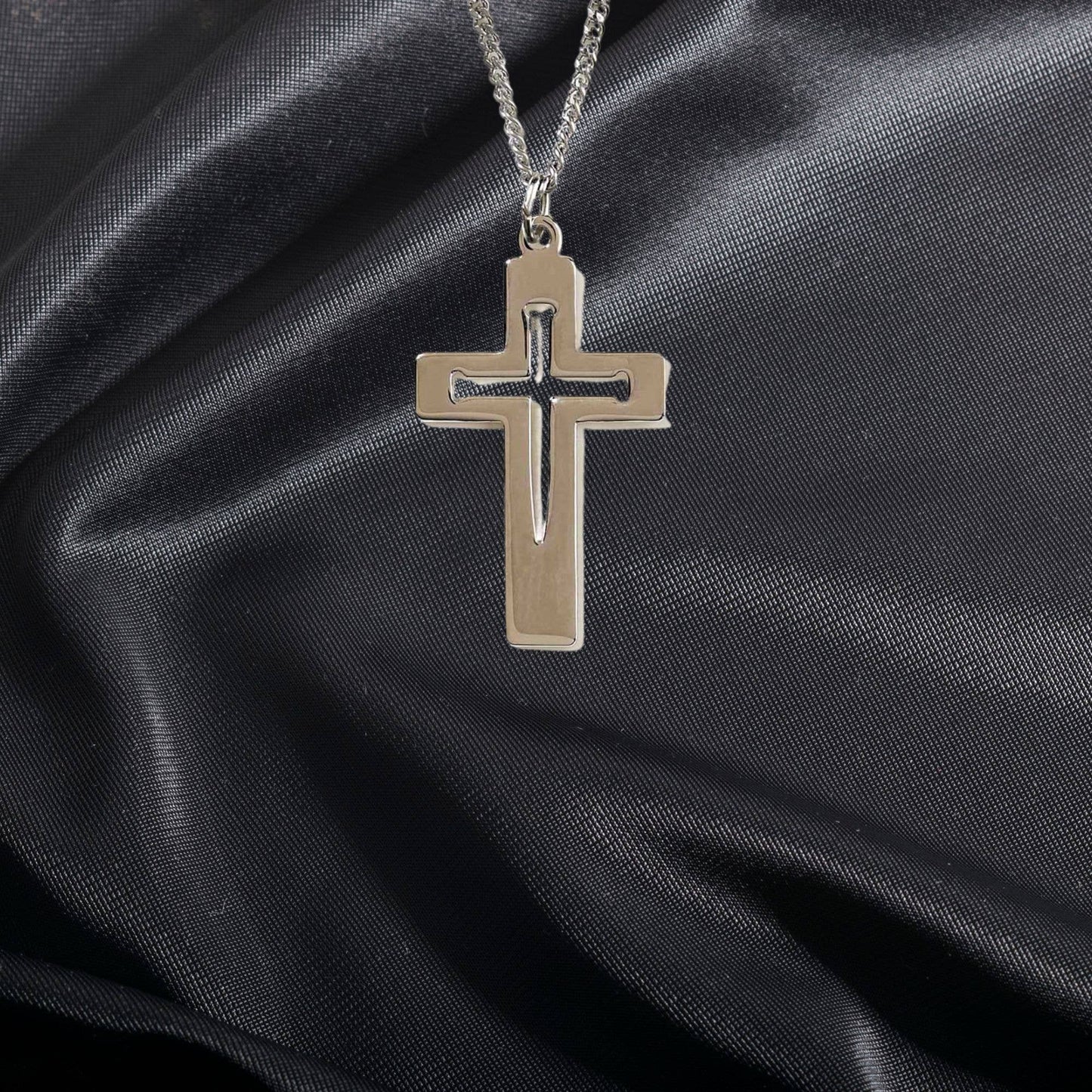 Necklace Silver Plated Cross with nail Cross on 24" Chain