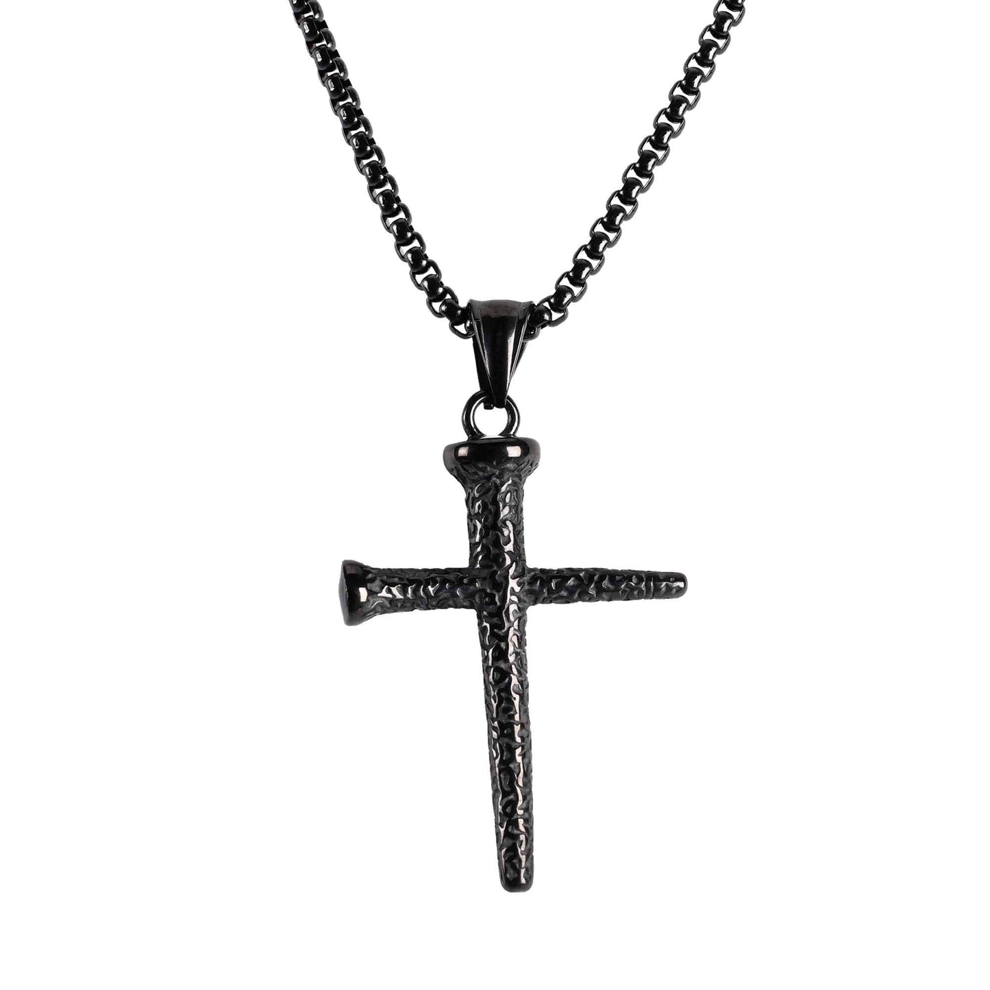 Necklace Black Nail Cross 24In Chain