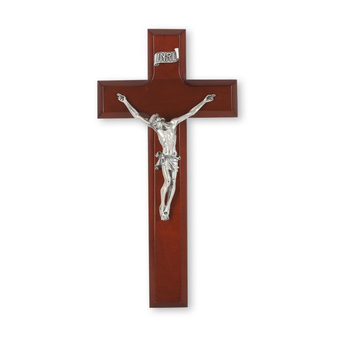 9" Dark Cherry Cross with an Italian Silver Finish Corpus