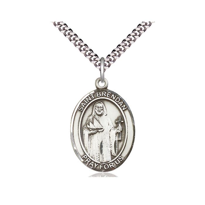 Sterling Silver Saint Brendan Medal 24" Chain
