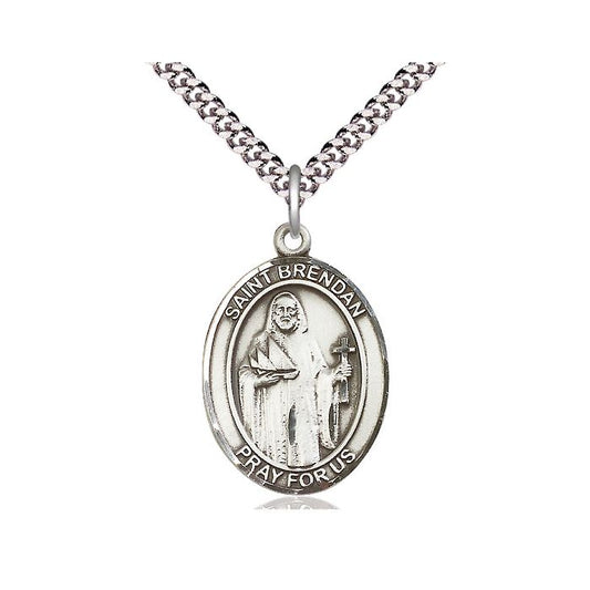 Sterling Silver Saint Brendan Medal 24" Chain