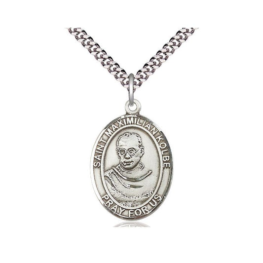 Sterling Silver Saint Maximilian Kolbe Necklace 24" Chain