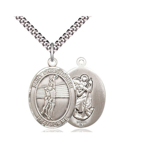 Sterling Silver Saint Christopher Volleyball Medal 20" Chain