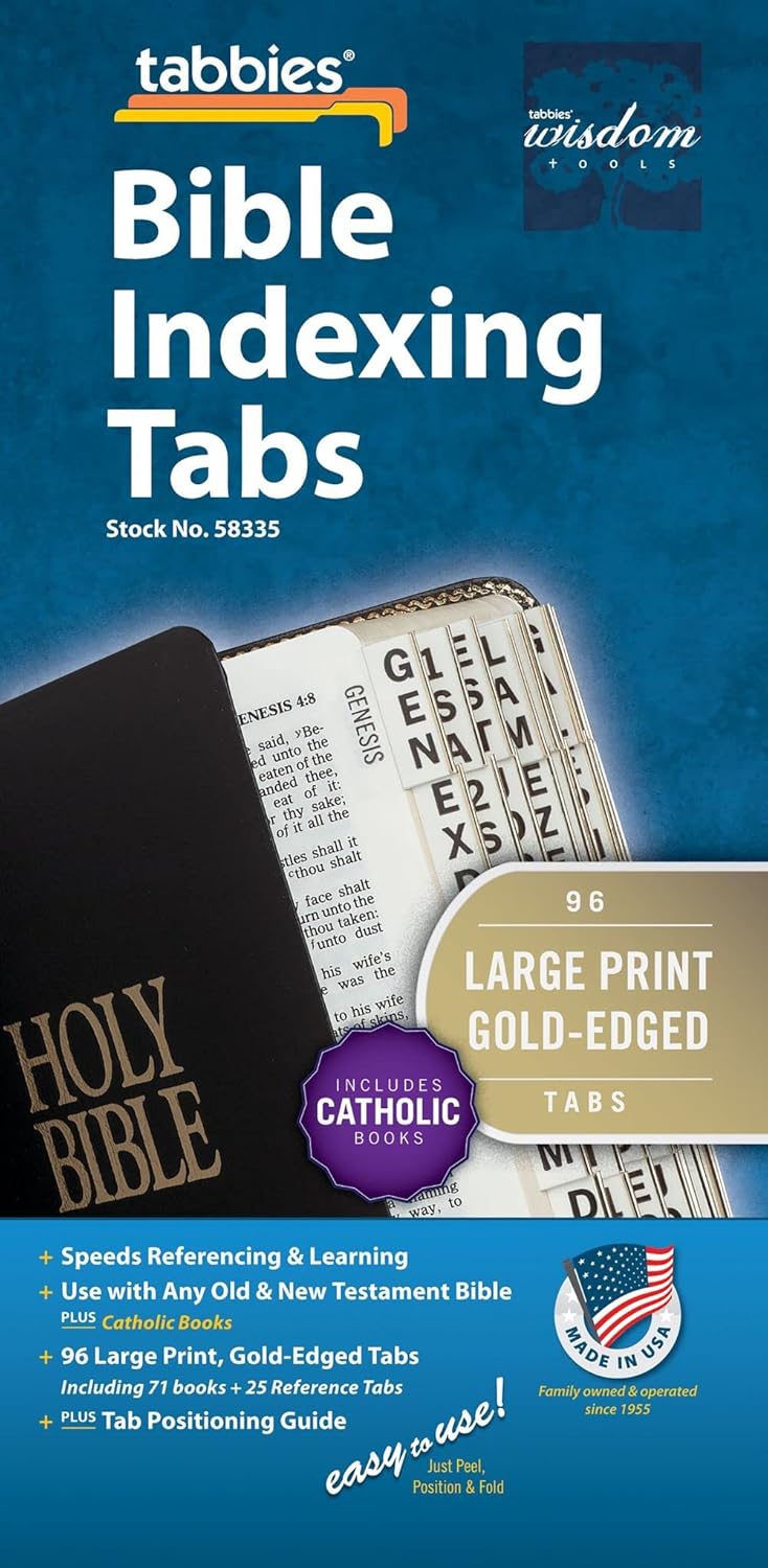 Large Print Catholic Goldtone-Edged Adhesive Old and New Testament Bible Indexing Tabs