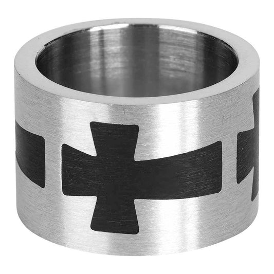 Stainless Black Horizontal Cross Ring  Size 9