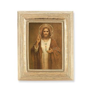 3 3/4" x 4 1/2" Gold Frame with a Sacred Heart Print-P65