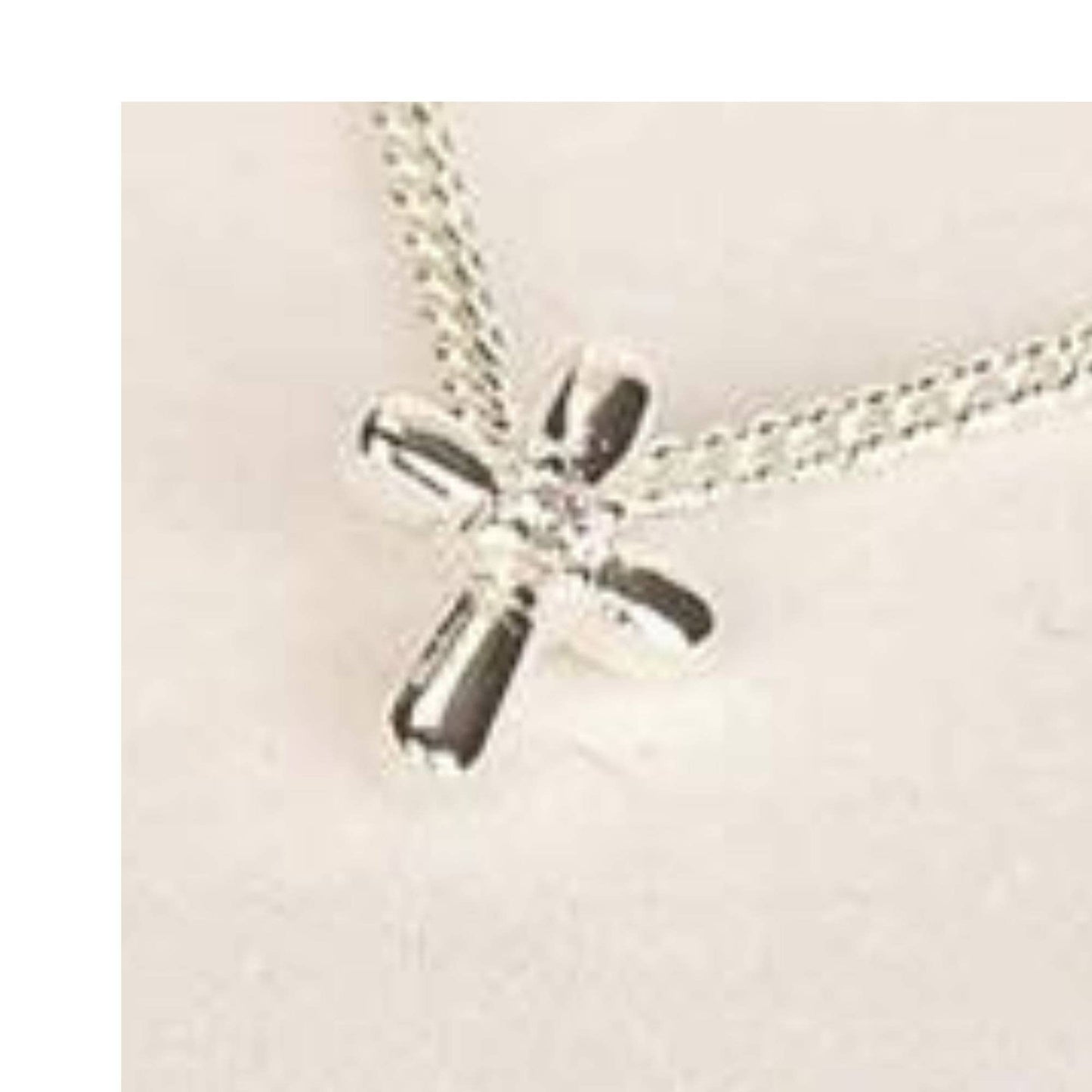 Small Petal Cubic Zirconia Cross with 16" Chain