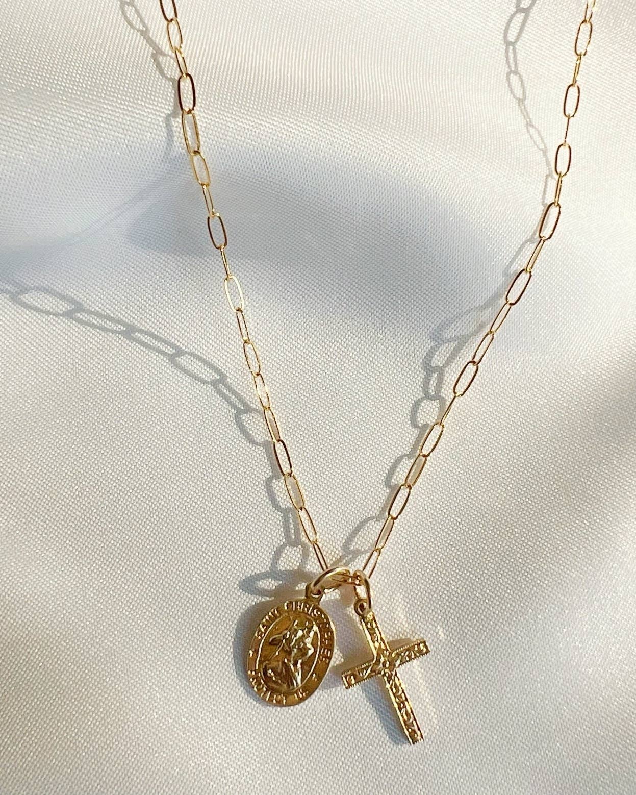 Saint Christopher Religious Charm Necklace Gold Filled