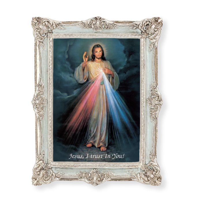 6 3/4" x 8 3/4" Powder Blue and Silver Frame with a 5 x 7 Divine Mercy Print