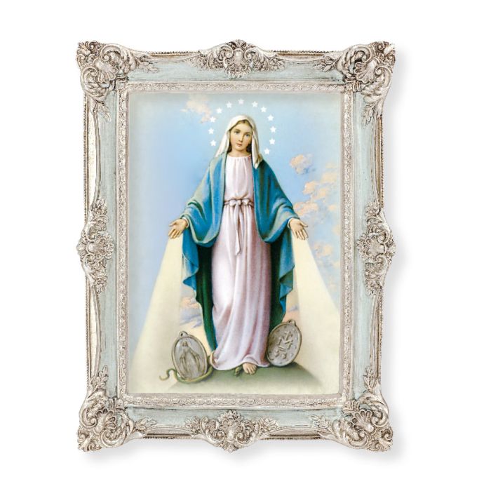 6 3/4" x 8 3/4" Powder Blue and Silver Frame with a 5 x 7 O.L. of Miraculous Medal Print