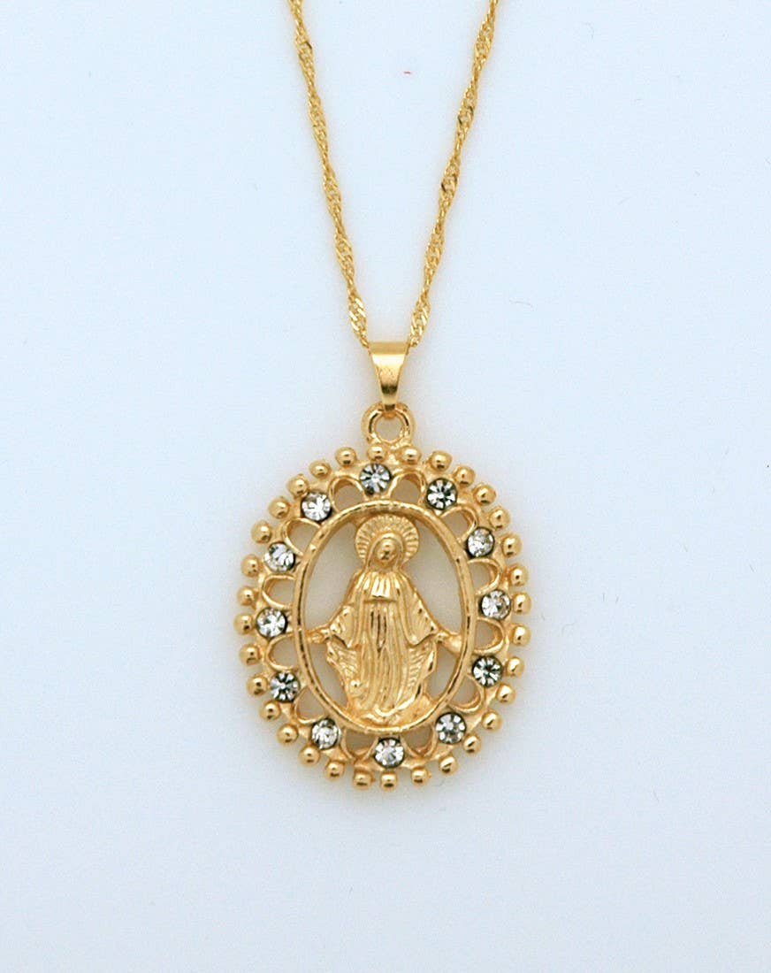 BMF558- Brazilian Gold Miraculous Necklace with Crystals