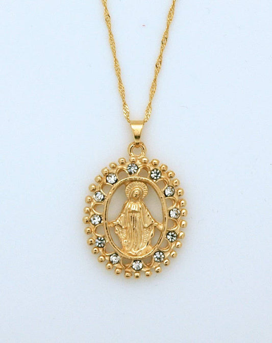 Brazilian Gold Miraculous Necklace with Crystals