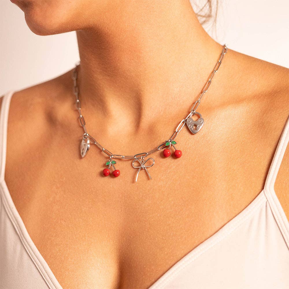 18K Gold PVD Stainless Steel Red Cherry Fruit Charm