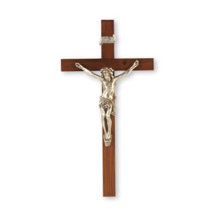 9" Walnut Wood Cross with Antiqued Fine Pewter Corpus