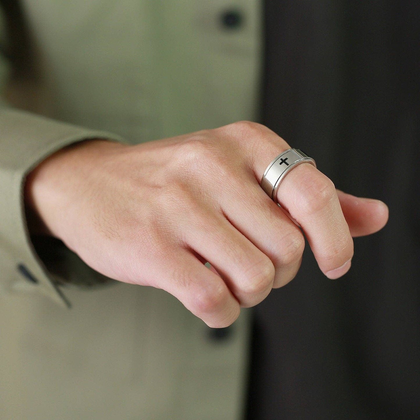 Stainless Steel Cross Spinner Ring