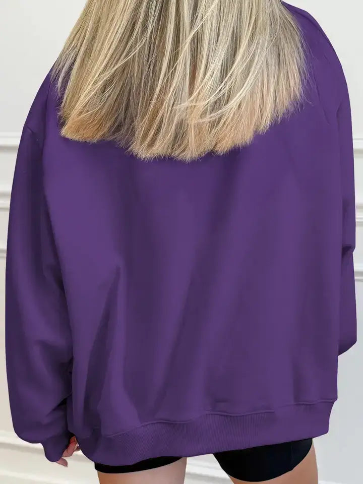 Solid Oversized Mock Neck Pullover Sweatshirt