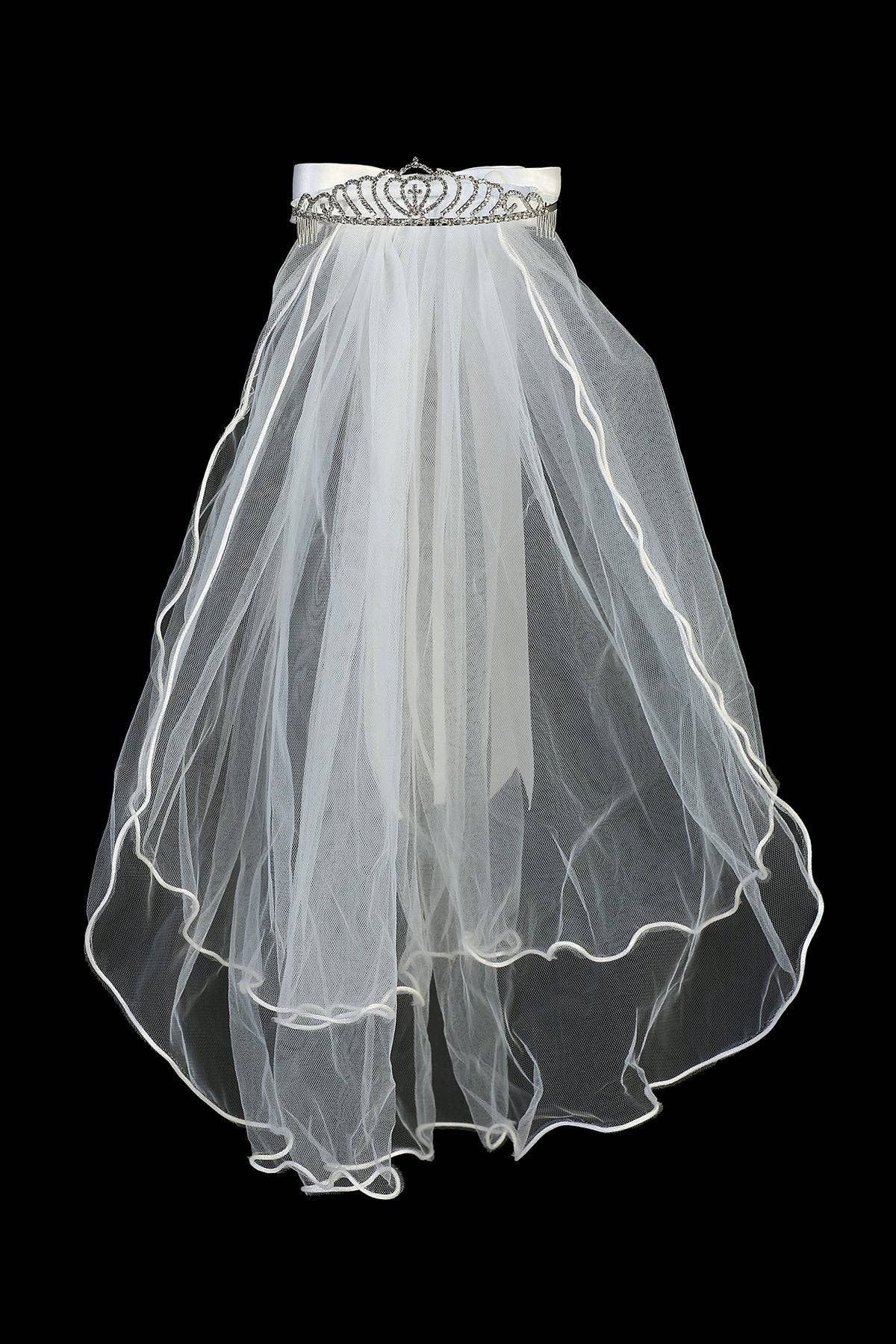 Scalloped Cross Tiara Rhinestone Veil
