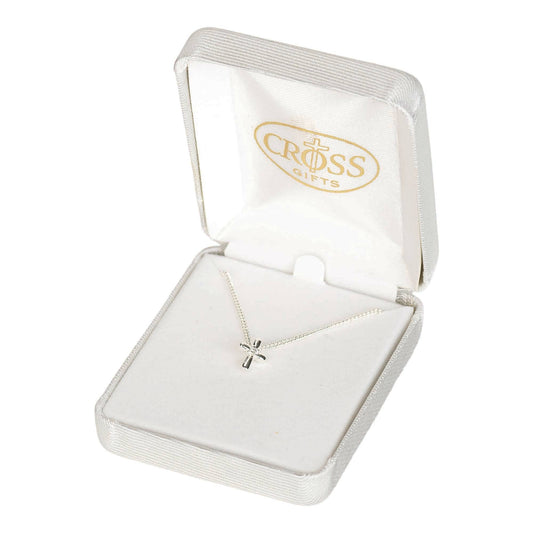 Small Petal Cubic Zirconia Cross with 16" Chain