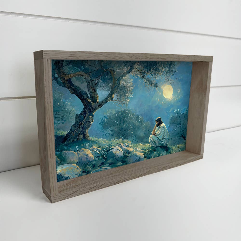 Jesus in Gethsemane Moonlight Framed Canvas Art