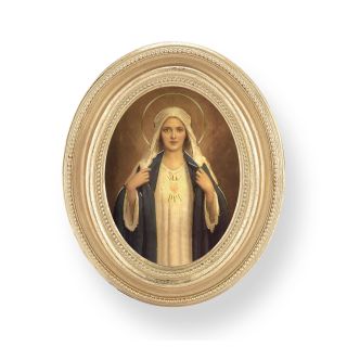3 1/2" x 4 1/2" Gold Oval Frame with a Chambers: Immaculate Heart of Mary Print-P65