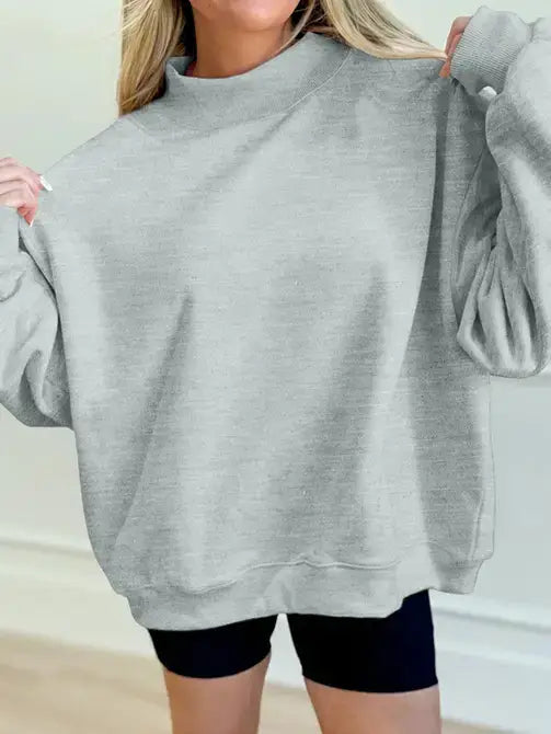 Solid Oversized Mock Neck Pullover Sweatshirt