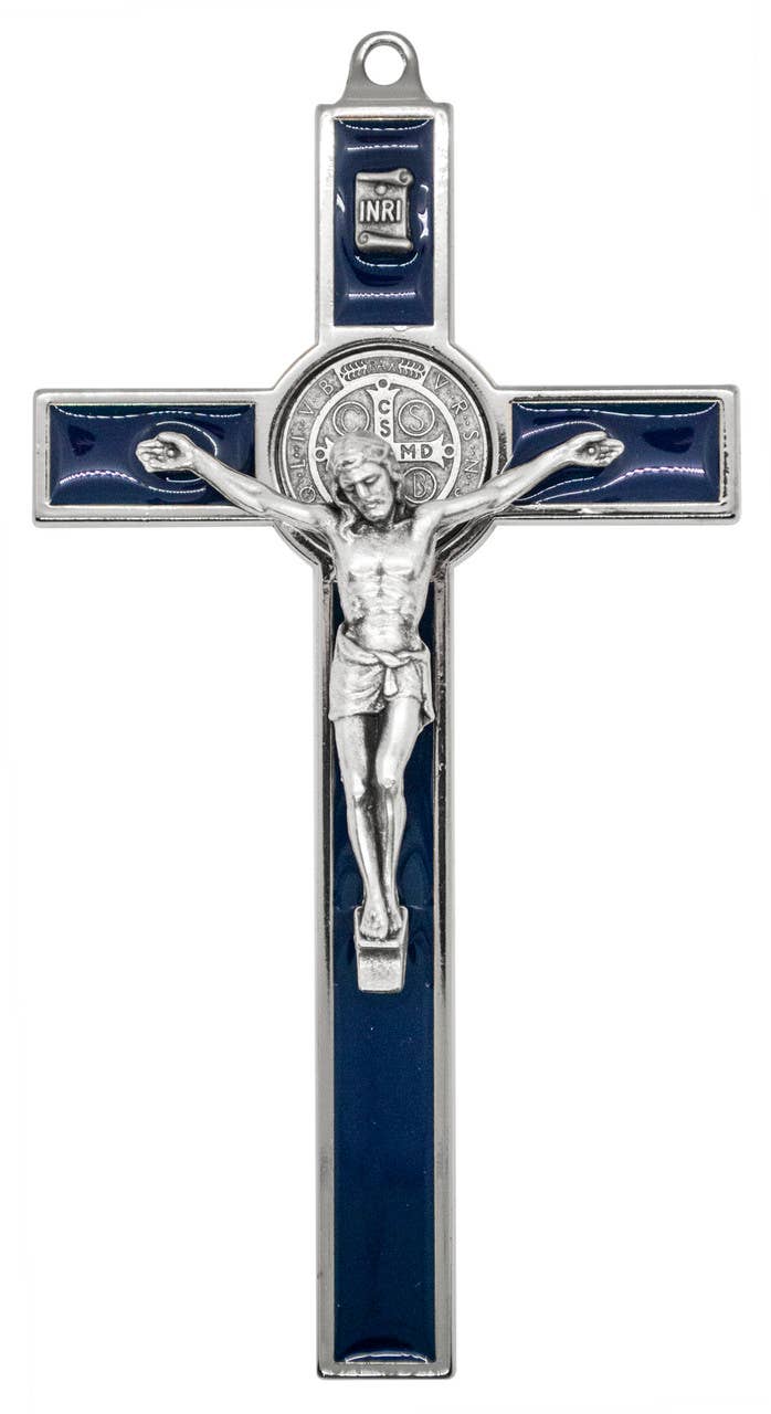 5.25" Silver-Tone St. Benedict Crucifix with Colored Enamel