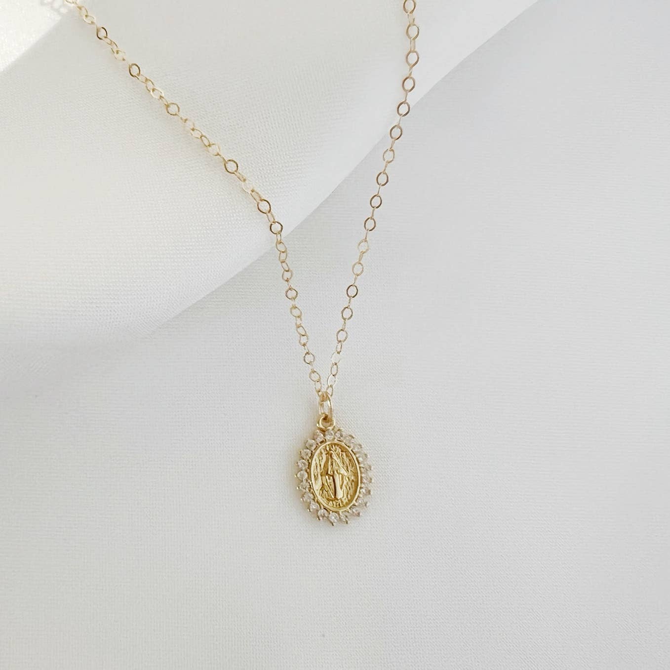 Blessed Mother Virgin Mary Religious Necklace Gold Filled