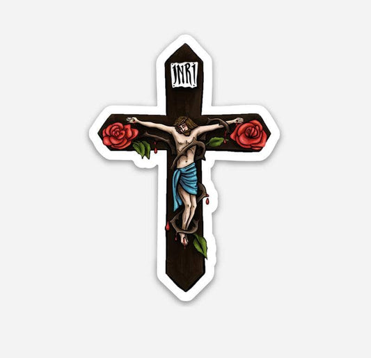 Rose Crucifix Die-Cut Decal