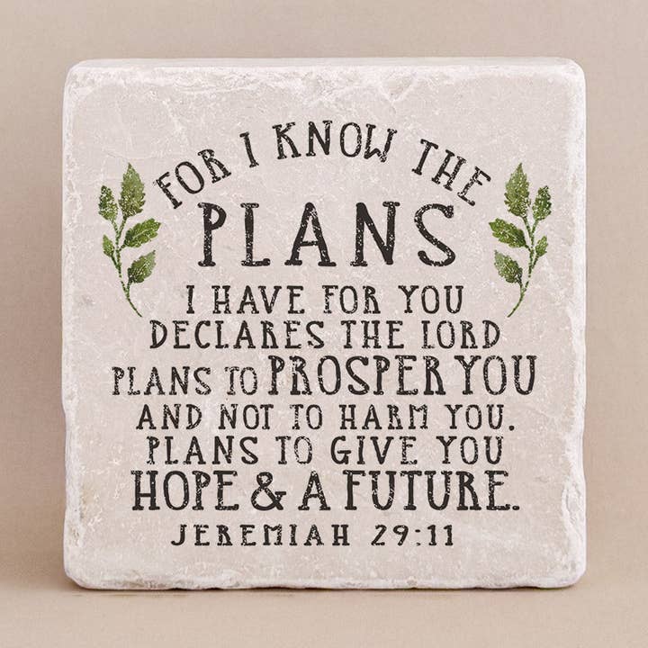 Jeremiah 29:11 Stone Block with leaves