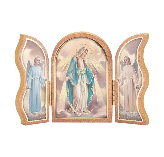 Our Lady of Grace Standing Natural Wood Triptych