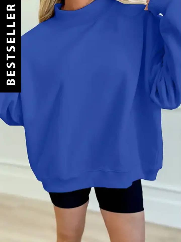 Solid Oversized Mock Neck Pullover Sweatshirt