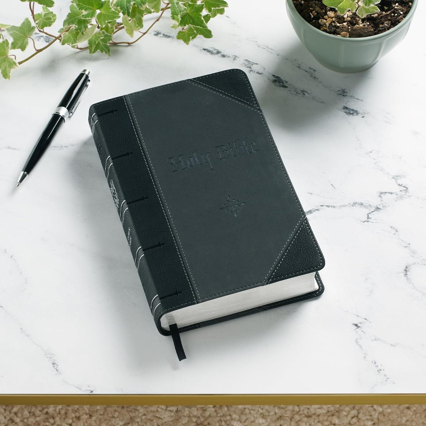 KJV Holy Bible, Giant Print Standard Size Faux Leather Red Letter Edition - Ribbon Marker, King James Version, Black /Gray