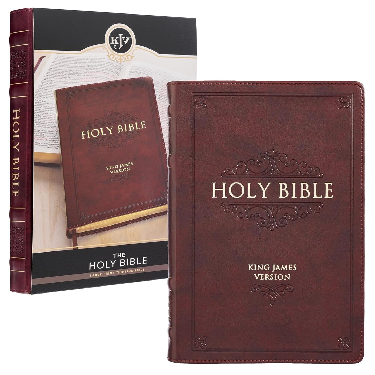 KJV Holy Bible, Thinline Large Print Faux Leather Red Letter Edition Thumb Index & Ribbon Marker