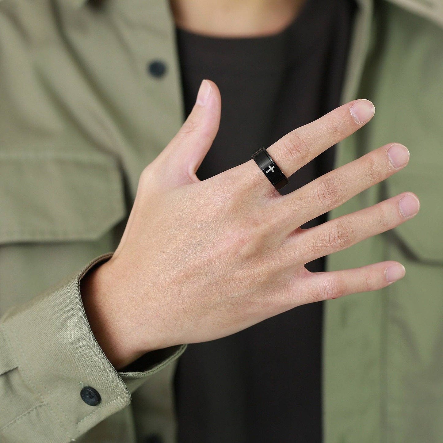 Stainless Steel Cross Spinner Ring
