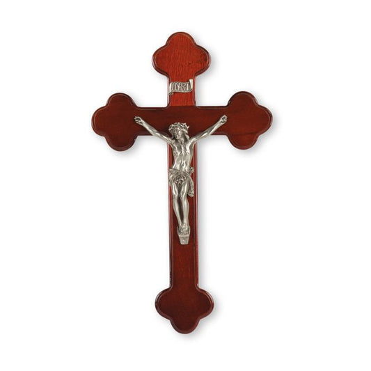 10" Latin Style Dark Cherry Wood Crucifix with Antiqued Fine Pewter Corpus