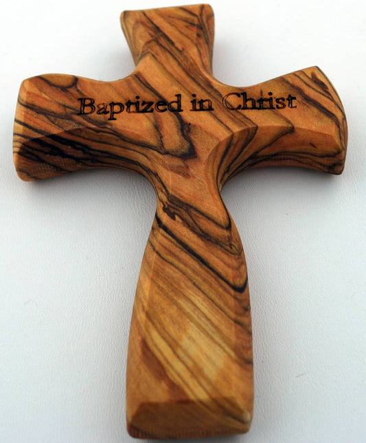 Olive Wood Prayer Cross, "Baptized in Christ"