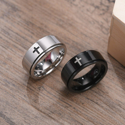Stainless Steel Cross Spinner Ring